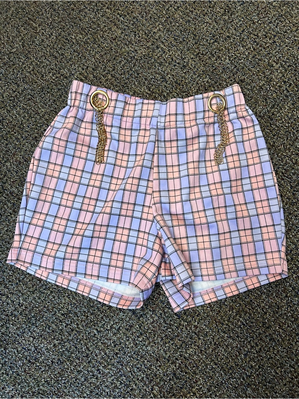 Pink and Purple Plaid Chain-Accent Women's Shorts Size 1X